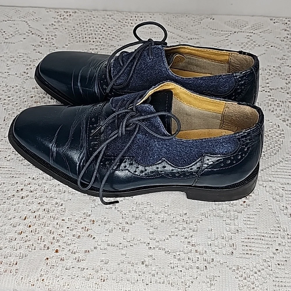 LibertyZeno Amy blue suede leather Oxford loafer lace up dress shoes sz 1 youth